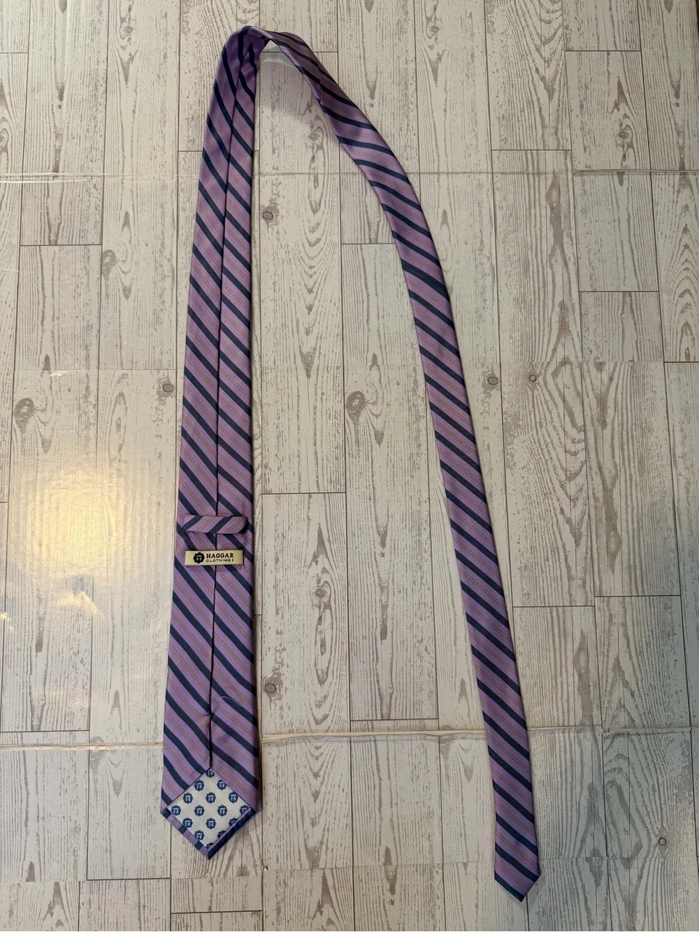 Haggar, 100% Silk, Striped Tie, Purple Gold, Necktie